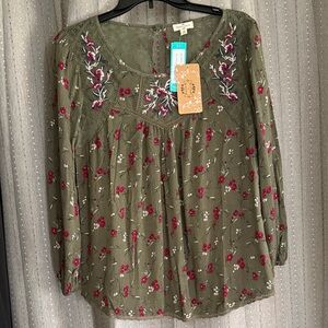 Elegant Olive Embroidered Blouse